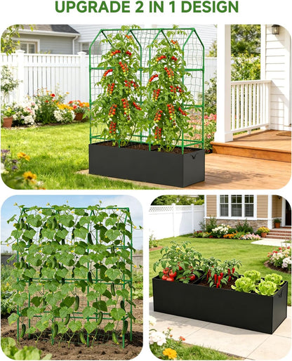 Cucumber Trellis for Climbing Plants Outdoor, A-Shape Garden Trellis for Raised Bed, Metal Plant Trellis with Garden Netting for Flower Vegetables, Pea, Grape (50 * 17 * 65inch(L*W*H)