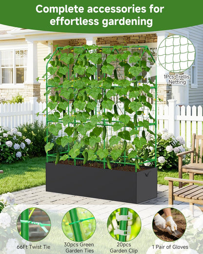 Cucumber Trellis for Climbing Plants Outdoor, A-Shape Garden Trellis for Raised Bed, Metal Plant Trellis with Garden Netting for Flower Vegetables, Pea, Grape (50 * 17 * 65inch(L*W*H)