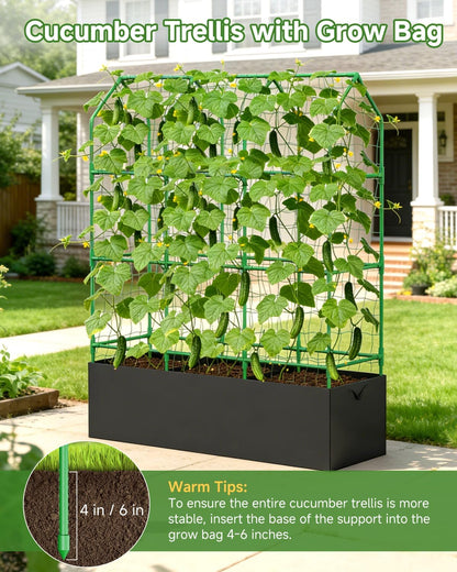 Cucumber Trellis for Climbing Plants Outdoor, A-Shape Garden Trellis for Raised Bed, Metal Plant Trellis with Garden Netting for Flower Vegetables, Pea, Grape (50 * 17 * 65inch(L*W*H)