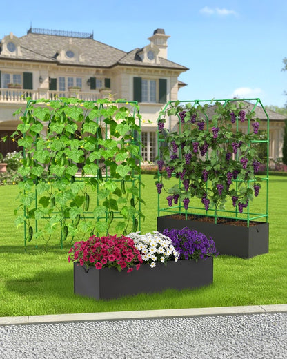 Cucumber Trellis for Climbing Plants Outdoor, A-Shape Garden Trellis for Raised Bed, Metal Plant Trellis with Garden Netting for Flower Vegetables, Pea, Grape (50 * 17 * 65inch(L*W*H)