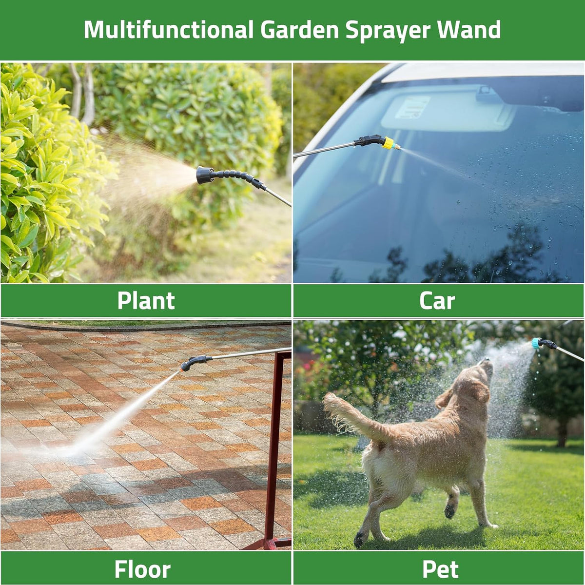 Battery Powered 33" Garden Sprayer Wand, 3 Adjustable Speeds, 4 Mist Nozzles, 10 FT Hose, Black, ABS Handle, Stainless Steel Tube, Lawn & Garden Sprayer