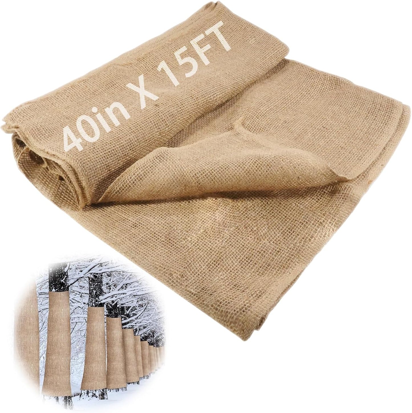 40 inches X 15 FT Natural Burlap Fabrics Plant Covers Freeze Protection,Winter Frost Plant Blankets,Tree Wraps Rolls Tree Trunk Protectors,Gardening Burlap Rolls for Decorations, Outdoor Weddings
