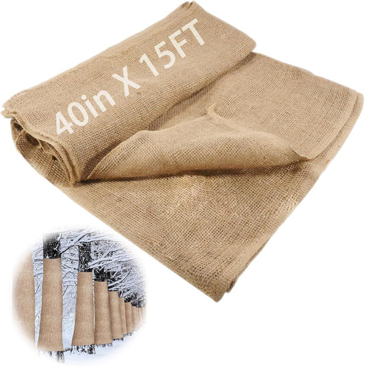 40 inches X 15 FT Natural Burlap Fabrics Plant Covers Freeze Protection,Winter Frost Plant Blankets,Tree Wraps Rolls Tree Trunk Protectors,Gardening Burlap Rolls for Decorations, Outdoor Weddings