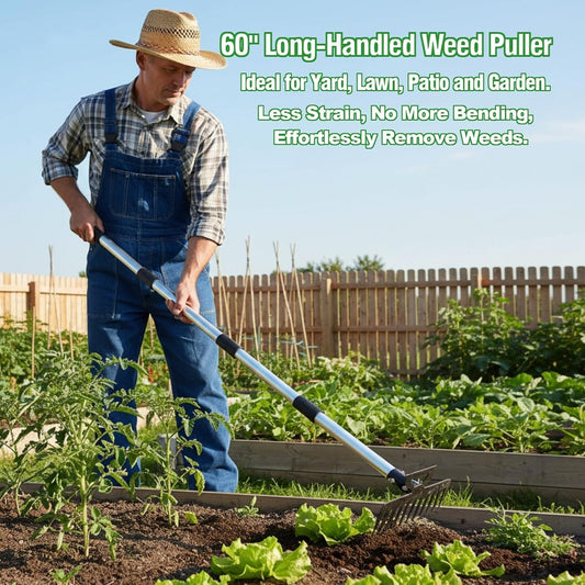 Weed Puller Tool, 2-in-1 Garden Hoe and Weed Rake, 60 Inch Adjustable Long Handle Stainless Steel Heavy Duty Weeding Tools, Manual Weeder Remover Gardening Uprooting Tool for Yard, Lawn and Patio