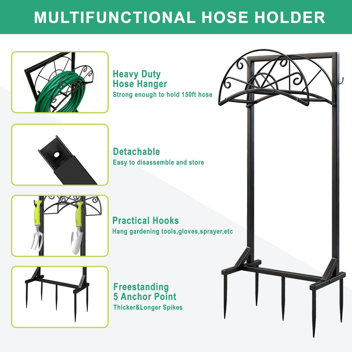 Garden Hose Holder for Outside,Heavy-Duty Metal Hose Hanger Rack
