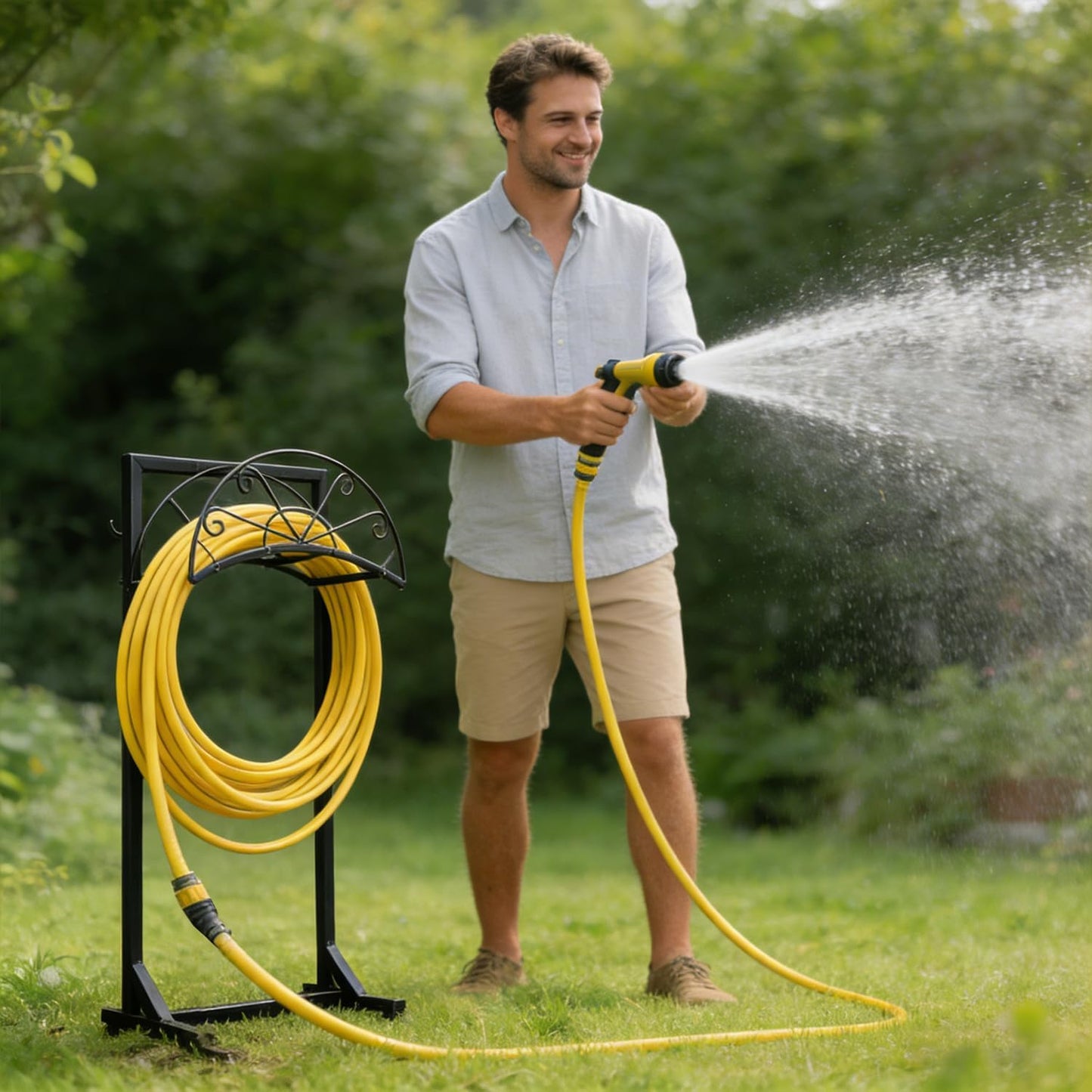 Garden Hose Holder for Outside,Heavy-Duty Metal Hose Hanger Rack