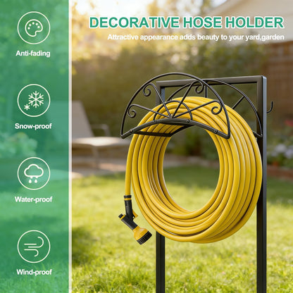 Garden Hose Holder for Outside,Heavy-Duty Metal Hose Hanger Rack