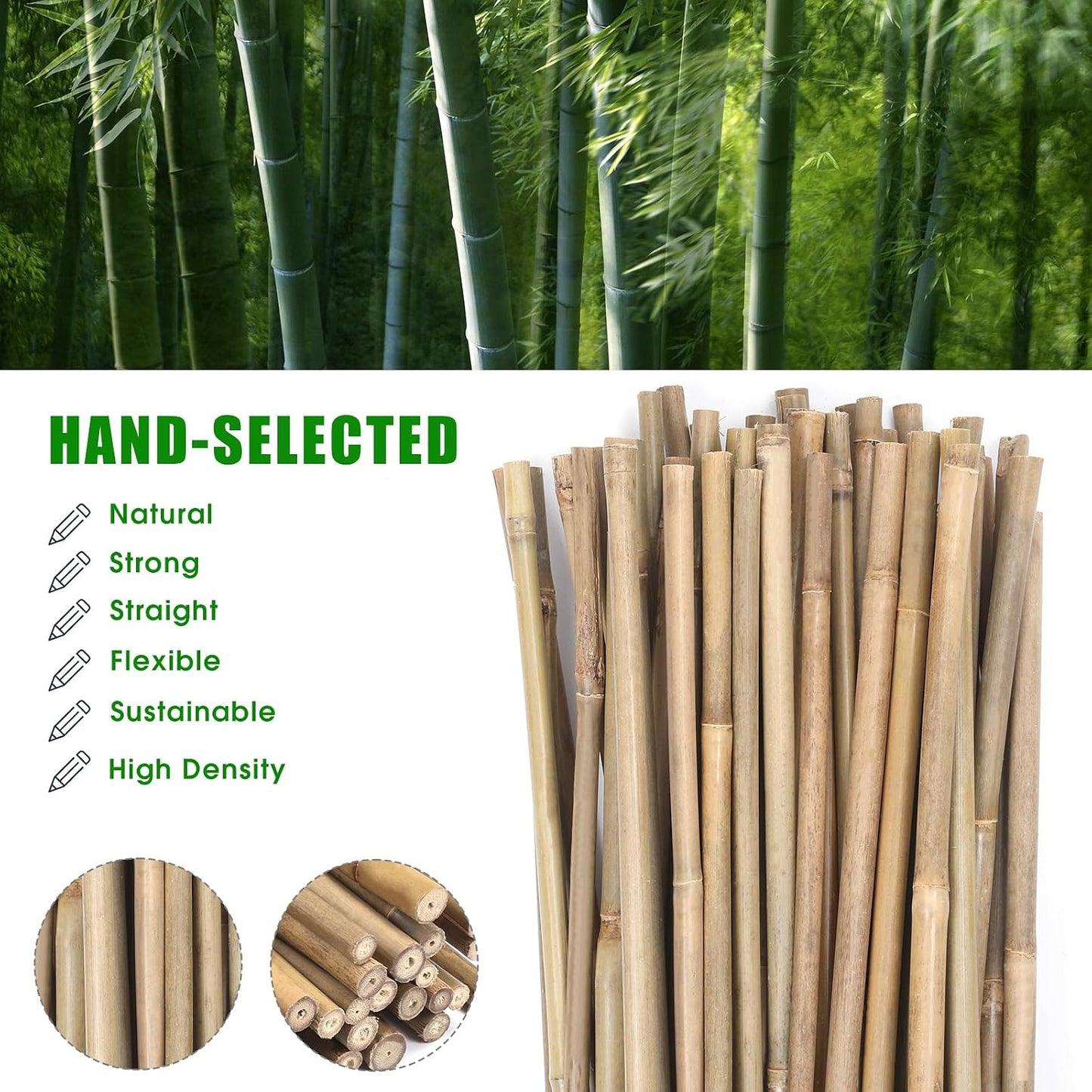 Bamboo Stakes,4Feet,65Pcs,Plant Bamboo Post, ,Bamboo Garden Stakes