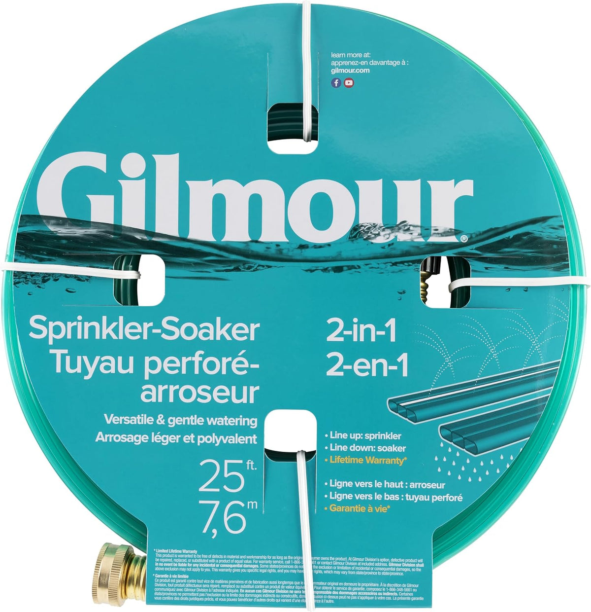 2-in-1 Sprinkler Soaker Hose 25 ft, Kink-Free Water Hose with Holes