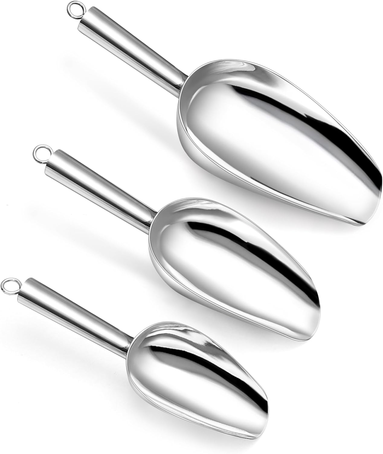Ice Scoop Set of 3, Stainless Steel Food Scoop,3+6+8 Oz & Silver