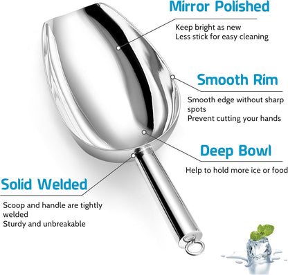 Ice Scoop Set of 3, Stainless Steel Food Scoop,3+6+8 Oz & Silver