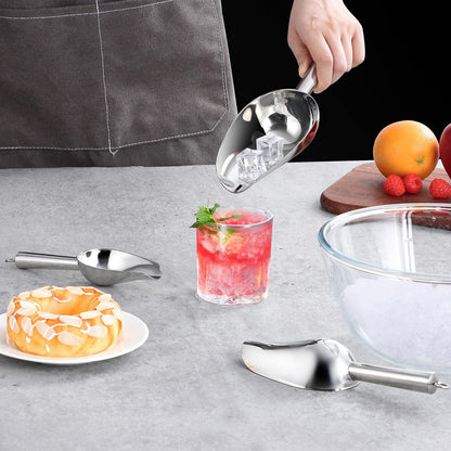Ice Scoop Set of 3, Stainless Steel Food Scoop,3+6+8 Oz & Silver