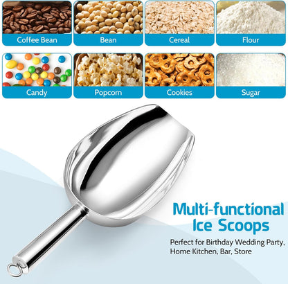 Ice Scoop Set of 3, Stainless Steel Food Scoop,3+6+8 Oz & Silver