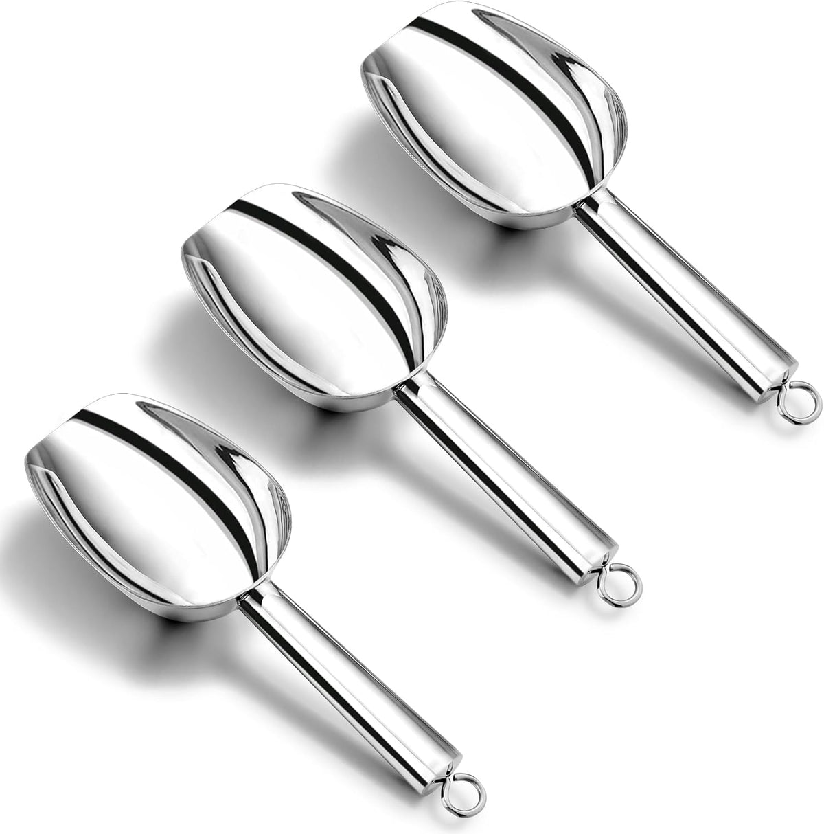 Ice Scoop Set of 3, Stainless Steel Food Scoop,3+6+8 Oz & Silver