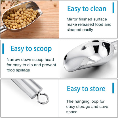 Ice Scoop Set of 3, Stainless Steel Food Scoop,3+6+8 Oz & Silver