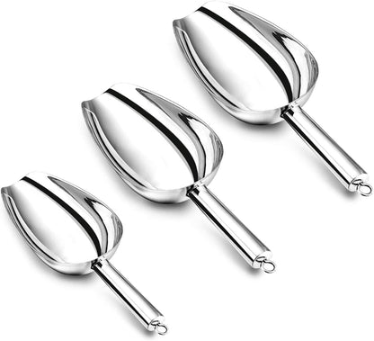 Ice Scoop Set of 3, Stainless Steel Food Scoop,3+6+8 Oz & Silver