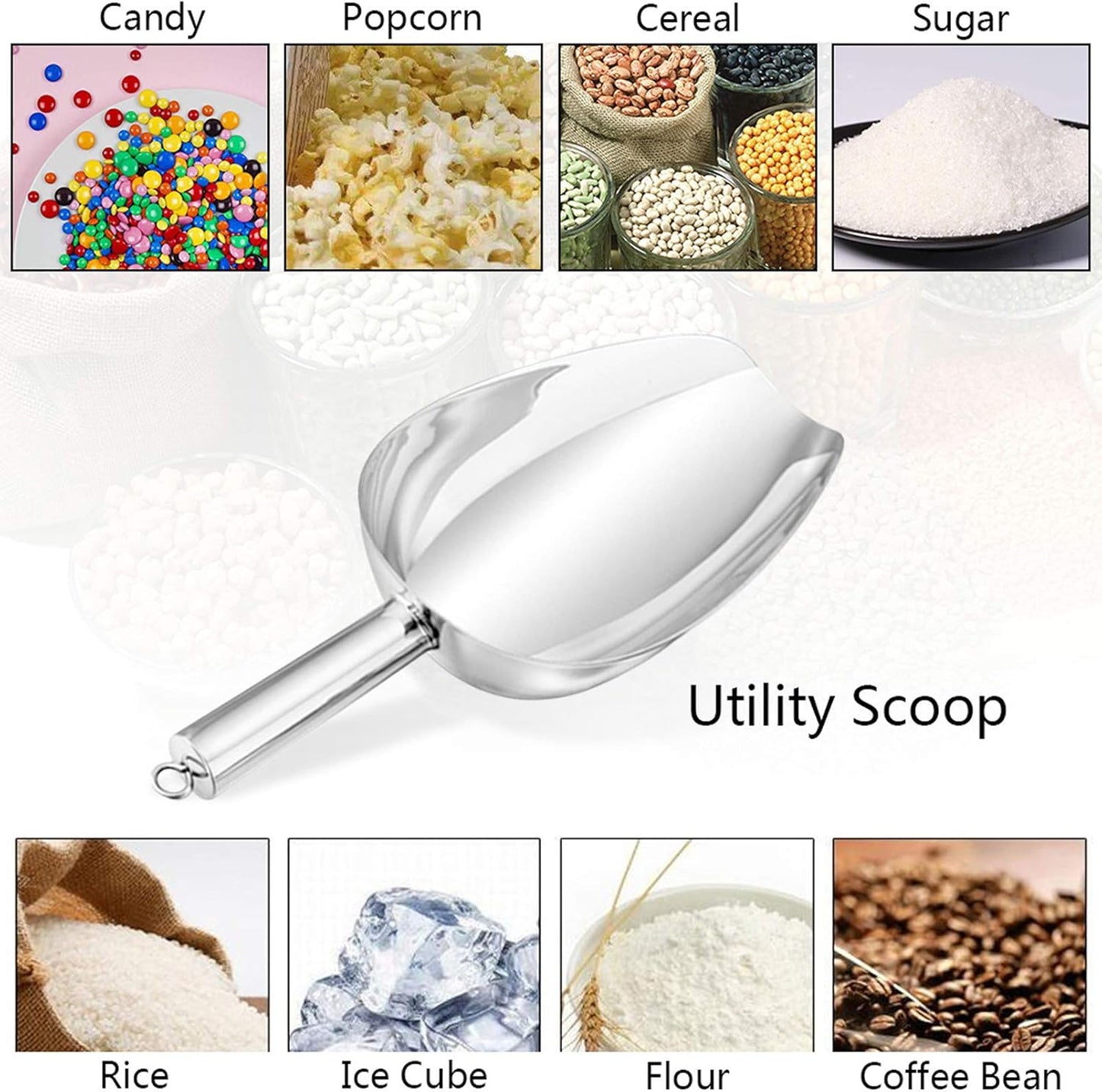 Ice Scoop Set of 3, Stainless Steel Food Scoop,3+6+8 Oz & Silver