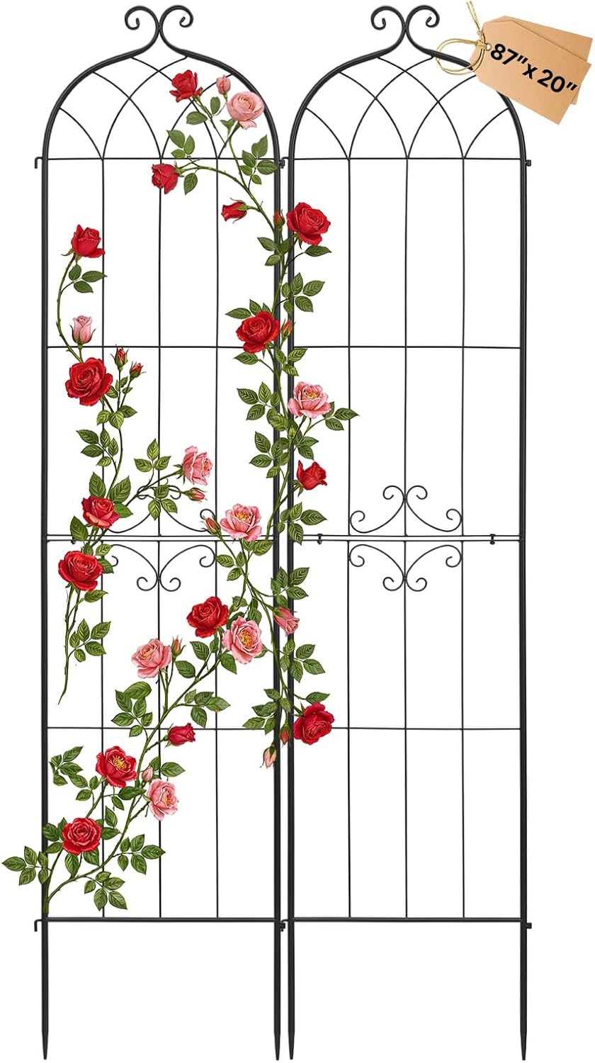 Garden Trellis, 87 x 20 inch Rose Trellis, 2 Packs Garden Flower Rose Trellises with Powder-Coated Finish & Convenient Locking Design, Plant Support Trellises for Flowers, Vegetables, Roses