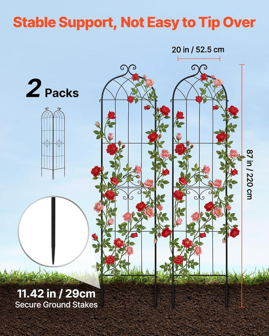 Garden Trellis, 87 x 20 inch Rose Trellis, 2 Packs Garden Flower Rose Trellises with Powder-Coated Finish & Convenient Locking Design, Plant Support Trellises for Flowers, Vegetables, Roses
