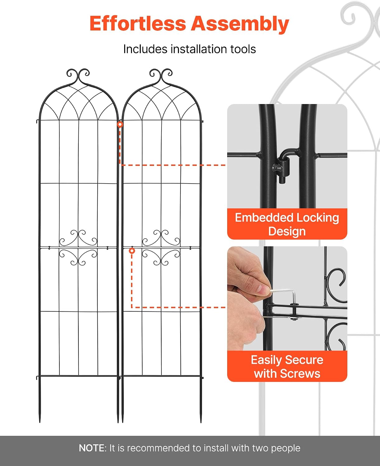 Garden Trellis, 87 x 20 inch Rose Trellis, 2 Packs Garden Flower Rose Trellises with Powder-Coated Finish & Convenient Locking Design, Plant Support Trellises for Flowers, Vegetables, Roses