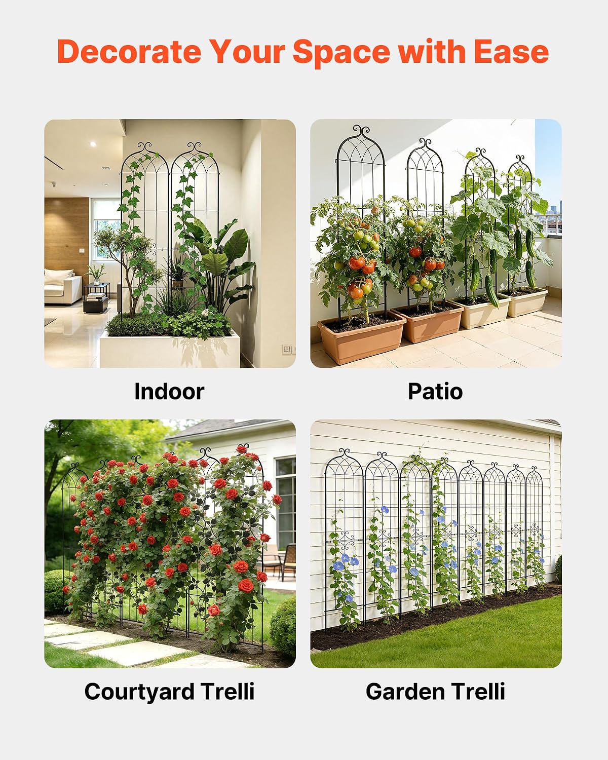 Garden Trellis, 87 x 20 inch Rose Trellis, 2 Packs Garden Flower Rose Trellises with Powder-Coated Finish & Convenient Locking Design, Plant Support Trellises for Flowers, Vegetables, Roses