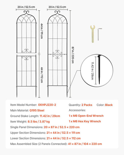 Garden Trellis, 87 x 20 inch Rose Trellis, 2 Packs Garden Flower Rose Trellises with Powder-Coated Finish & Convenient Locking Design, Plant Support Trellises for Flowers, Vegetables, Roses