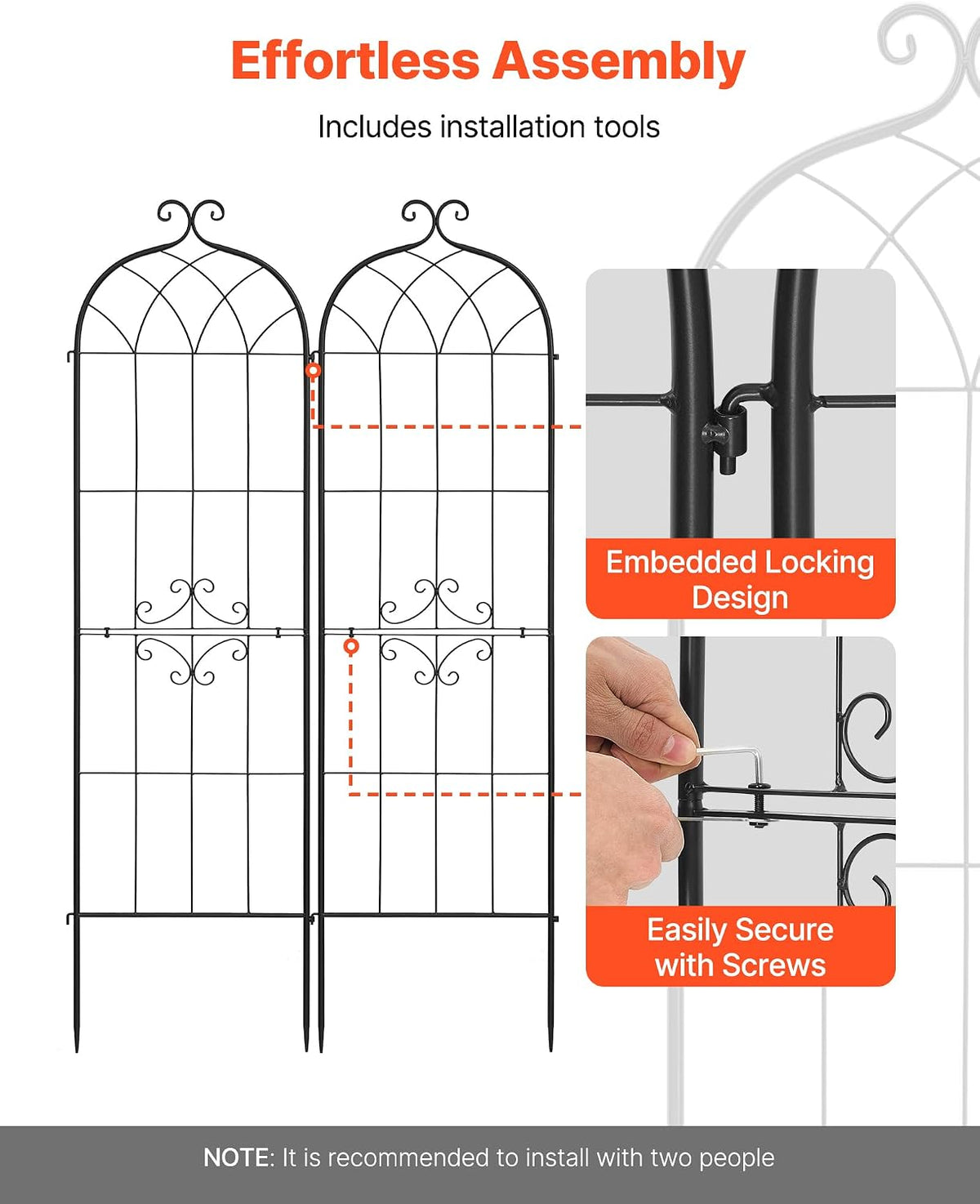 Garden Trellis, 87 x 20 inch Rose Trellis, 2 Packs Garden Flower Rose Trellises with Powder-Coated Finish & Convenient Locking Design, Plant Support Trellises for Flowers, Vegetables, Roses