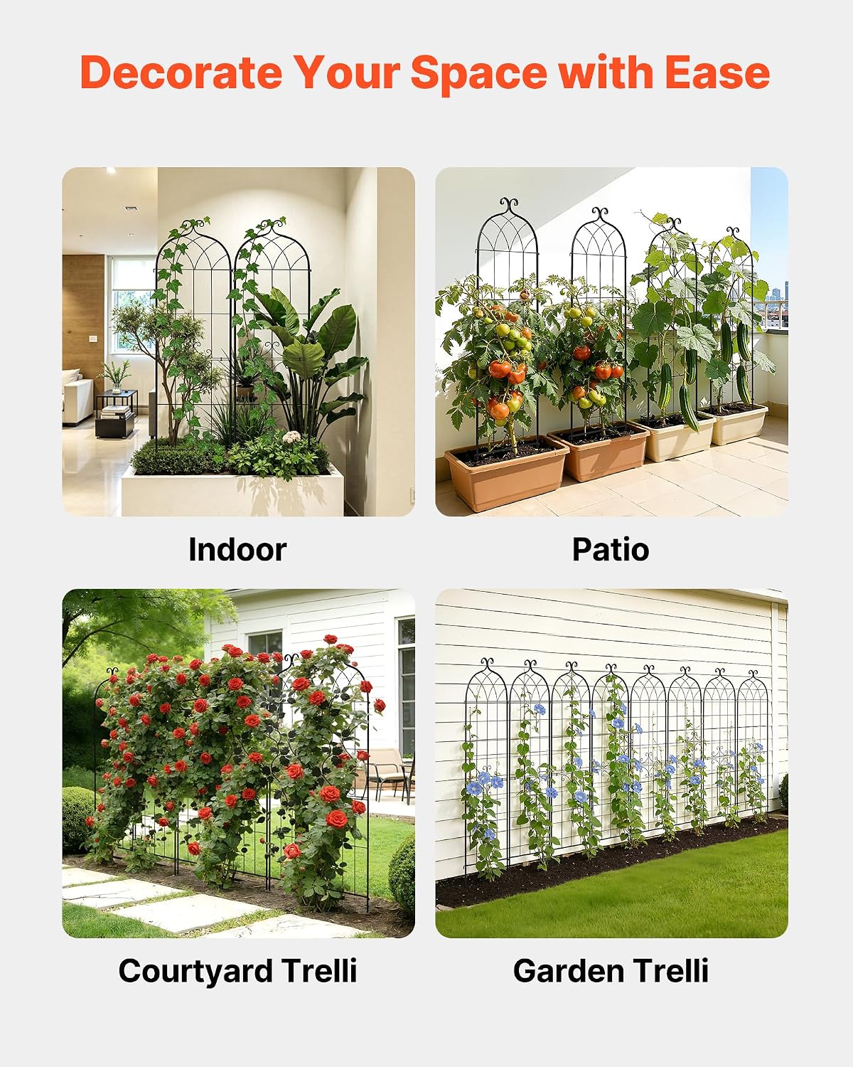 Garden Trellis, 87 x 20 inch Rose Trellis, 2 Packs Garden Flower Rose Trellises with Powder-Coated Finish & Convenient Locking Design, Plant Support Trellises for Flowers, Vegetables, Roses