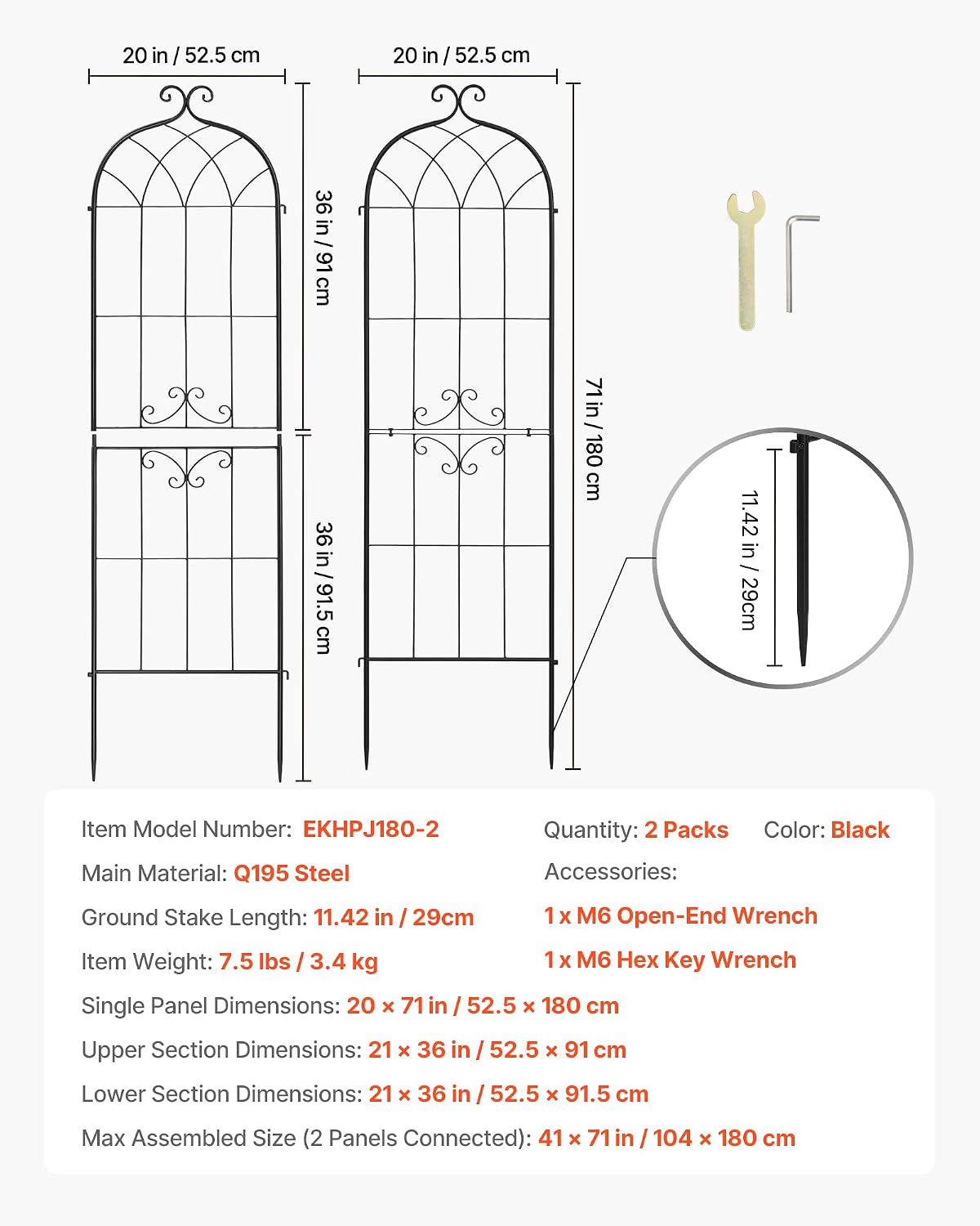 Garden Trellis, 87 x 20 inch Rose Trellis, 2 Packs Garden Flower Rose Trellises with Powder-Coated Finish & Convenient Locking Design, Plant Support Trellises for Flowers, Vegetables, Roses