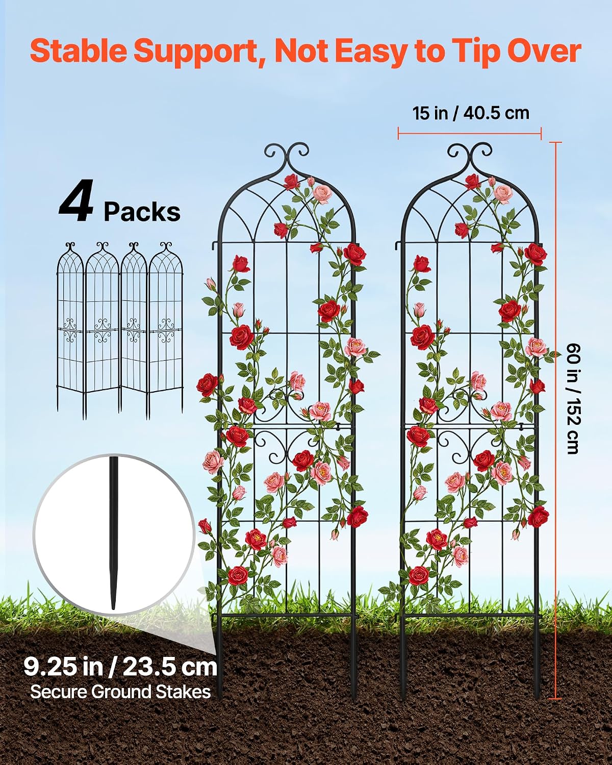 Garden Trellis, 87 x 20 inch Rose Trellis, 2 Packs Garden Flower Rose Trellises with Powder-Coated Finish & Convenient Locking Design, Plant Support Trellises for Flowers, Vegetables, Roses