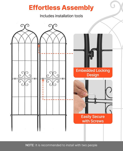 Garden Trellis, 87 x 20 inch Rose Trellis, 2 Packs Garden Flower Rose Trellises with Powder-Coated Finish & Convenient Locking Design, Plant Support Trellises for Flowers, Vegetables, Roses
