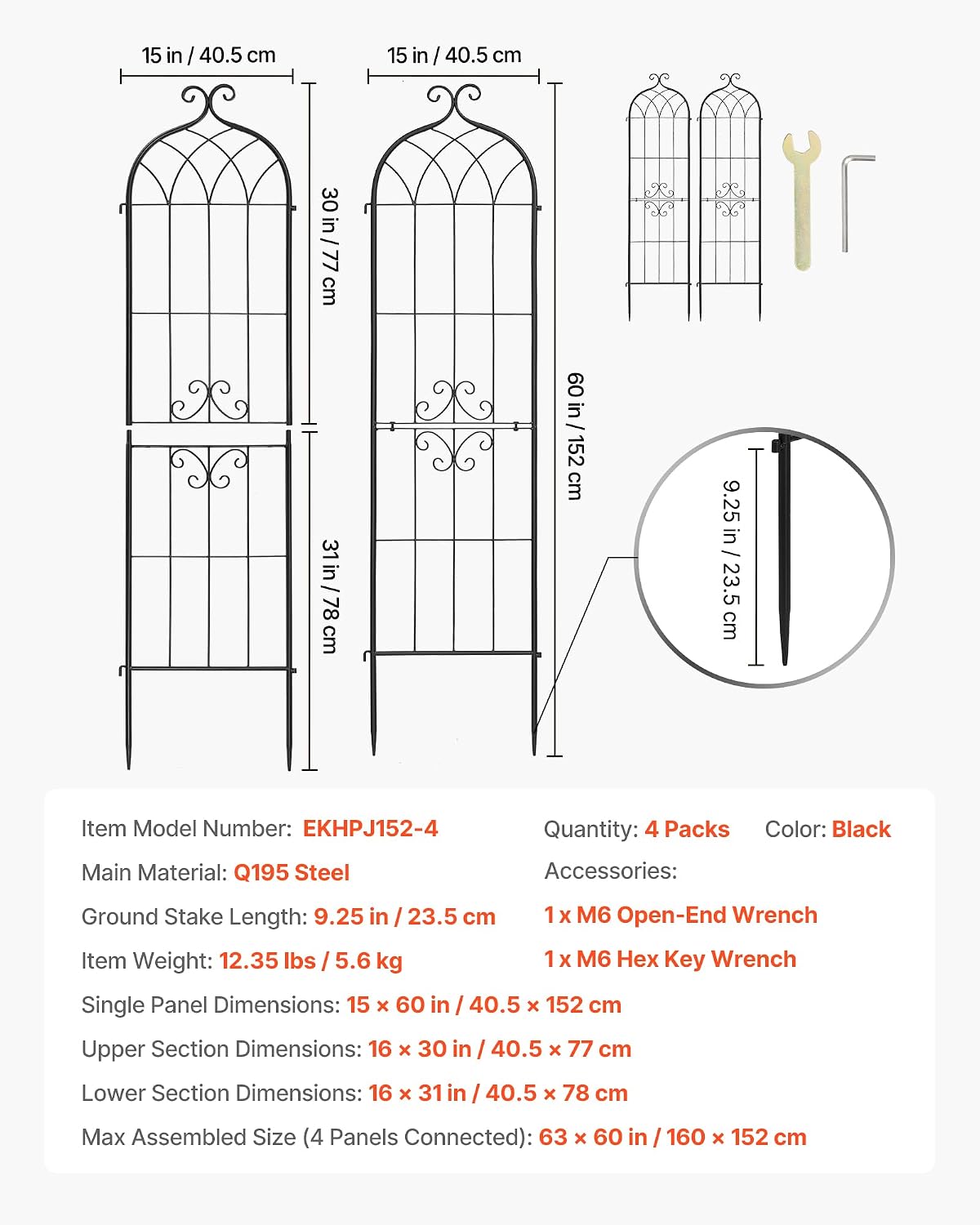 Garden Trellis, 87 x 20 inch Rose Trellis, 2 Packs Garden Flower Rose Trellises with Powder-Coated Finish & Convenient Locking Design, Plant Support Trellises for Flowers, Vegetables, Roses
