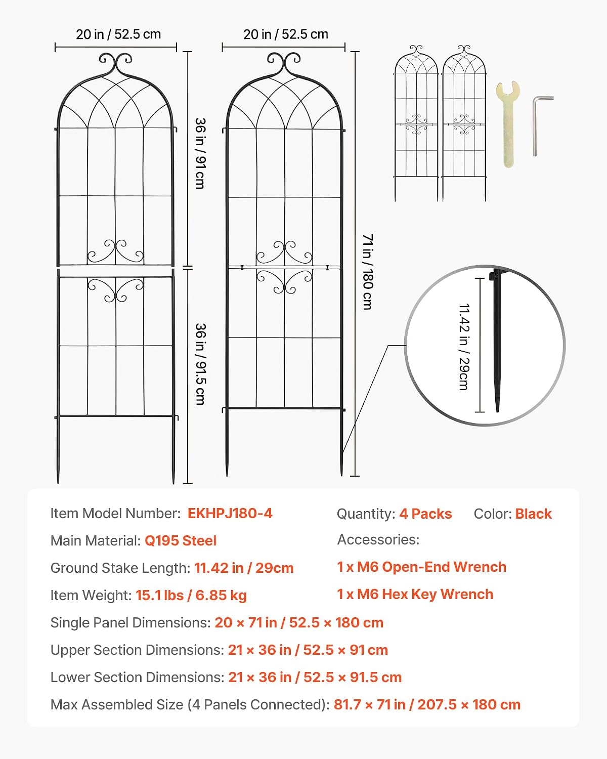 Garden Trellis, 87 x 20 inch Rose Trellis, 2 Packs Garden Flower Rose Trellises with Powder-Coated Finish & Convenient Locking Design, Plant Support Trellises for Flowers, Vegetables, Roses