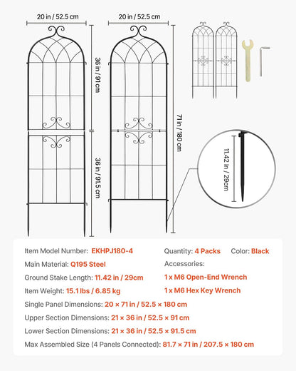 Garden Trellis, 87 x 20 inch Rose Trellis, 2 Packs Garden Flower Rose Trellises with Powder-Coated Finish & Convenient Locking Design, Plant Support Trellises for Flowers, Vegetables, Roses
