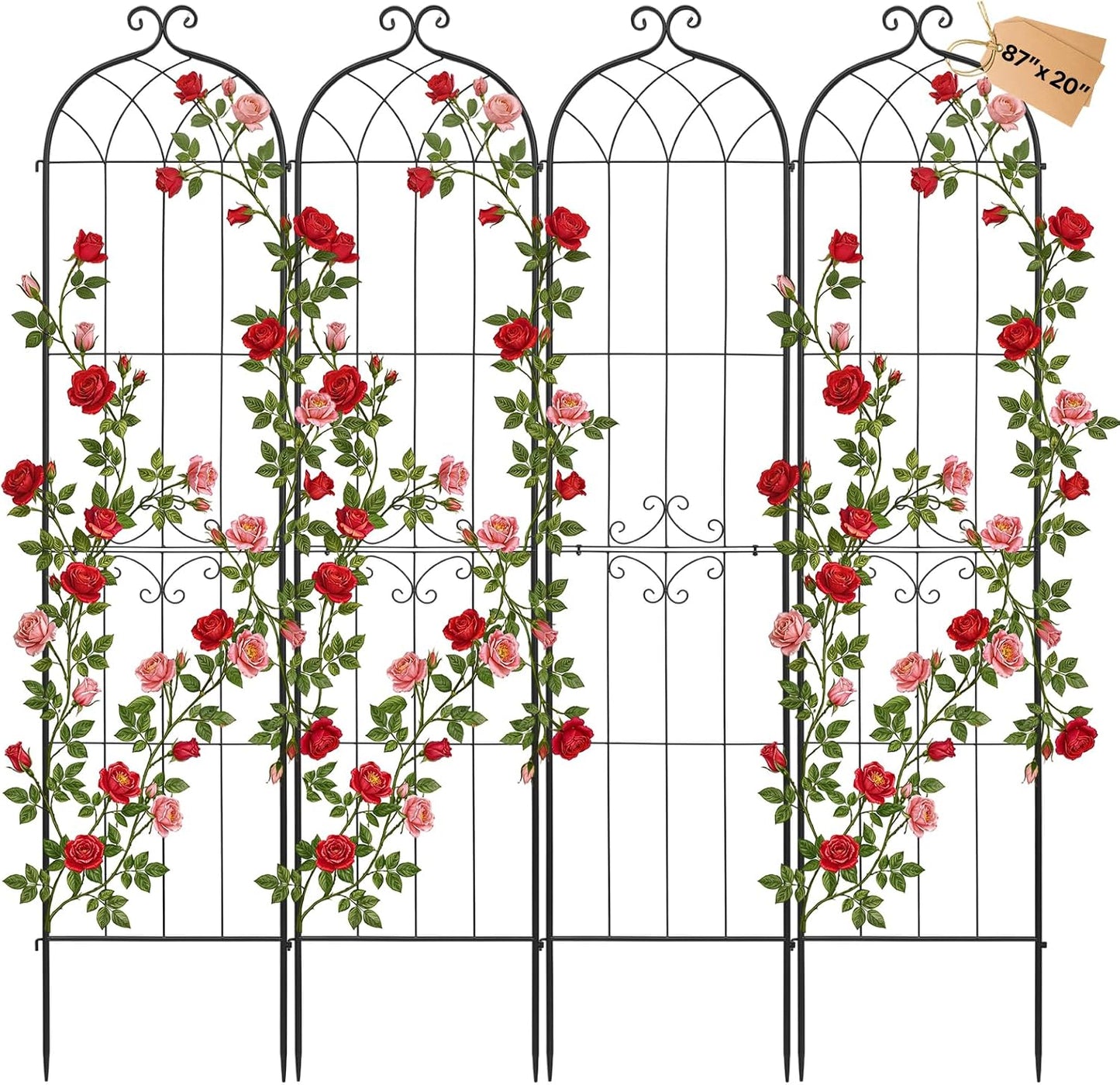 Garden Trellis, 87 x 20 inch Rose Trellis, 2 Packs Garden Flower Rose Trellises with Powder-Coated Finish & Convenient Locking Design, Plant Support Trellises for Flowers, Vegetables, Roses