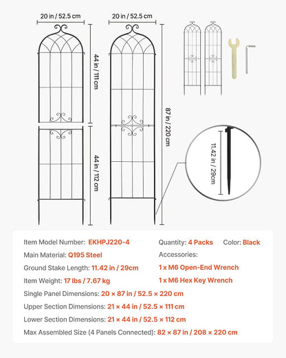 Garden Trellis, 87 x 20 inch Rose Trellis, 2 Packs Garden Flower Rose Trellises with Powder-Coated Finish & Convenient Locking Design, Plant Support Trellises for Flowers, Vegetables, Roses