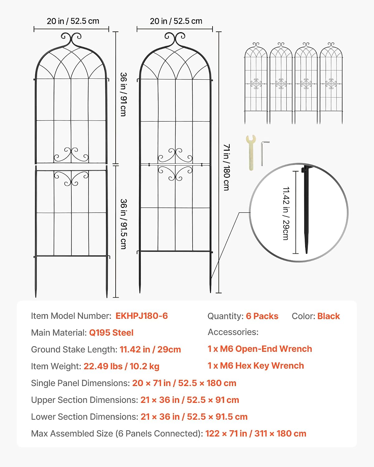 Garden Trellis, 87 x 20 inch Rose Trellis, 2 Packs Garden Flower Rose Trellises with Powder-Coated Finish & Convenient Locking Design, Plant Support Trellises for Flowers, Vegetables, Roses