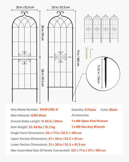 Garden Trellis, 87 x 20 inch Rose Trellis, 2 Packs Garden Flower Rose Trellises with Powder-Coated Finish & Convenient Locking Design, Plant Support Trellises for Flowers, Vegetables, Roses