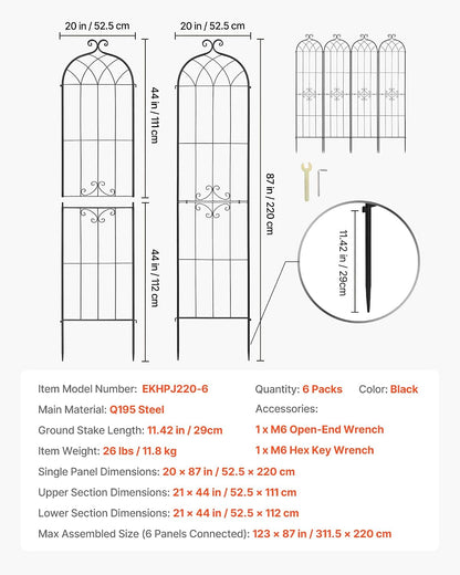 Garden Trellis, 87 x 20 inch Rose Trellis, 2 Packs Garden Flower Rose Trellises with Powder-Coated Finish & Convenient Locking Design, Plant Support Trellises for Flowers, Vegetables, Roses