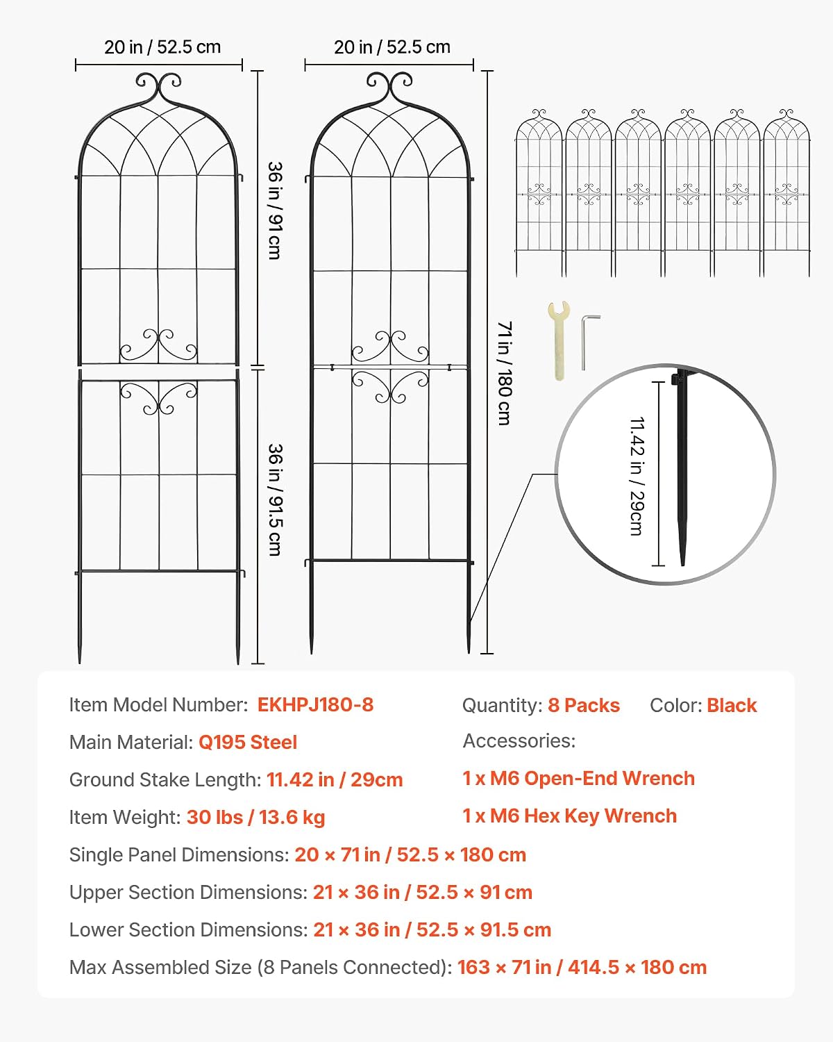 Garden Trellis, 87 x 20 inch Rose Trellis, 2 Packs Garden Flower Rose Trellises with Powder-Coated Finish & Convenient Locking Design, Plant Support Trellises for Flowers, Vegetables, Roses