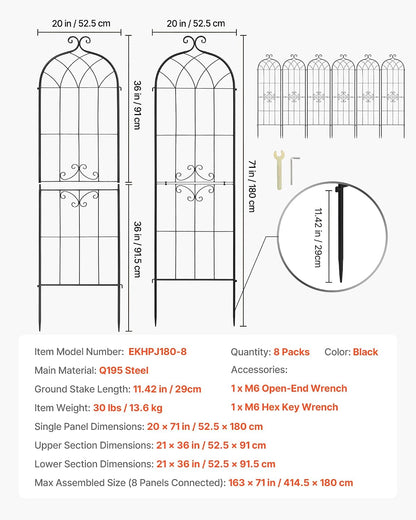 Garden Trellis, 87 x 20 inch Rose Trellis, 2 Packs Garden Flower Rose Trellises with Powder-Coated Finish & Convenient Locking Design, Plant Support Trellises for Flowers, Vegetables, Roses
