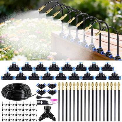 Drip Irrigation System 100FT 1/4" (17PCS Nozzles) for Garden, 83 PCS Leak-Proof Garden Watering System, 360° Adjustable Automatic Plant Water Kit for Raised Beds, Greenhouse, Lawn, Patio, Yard