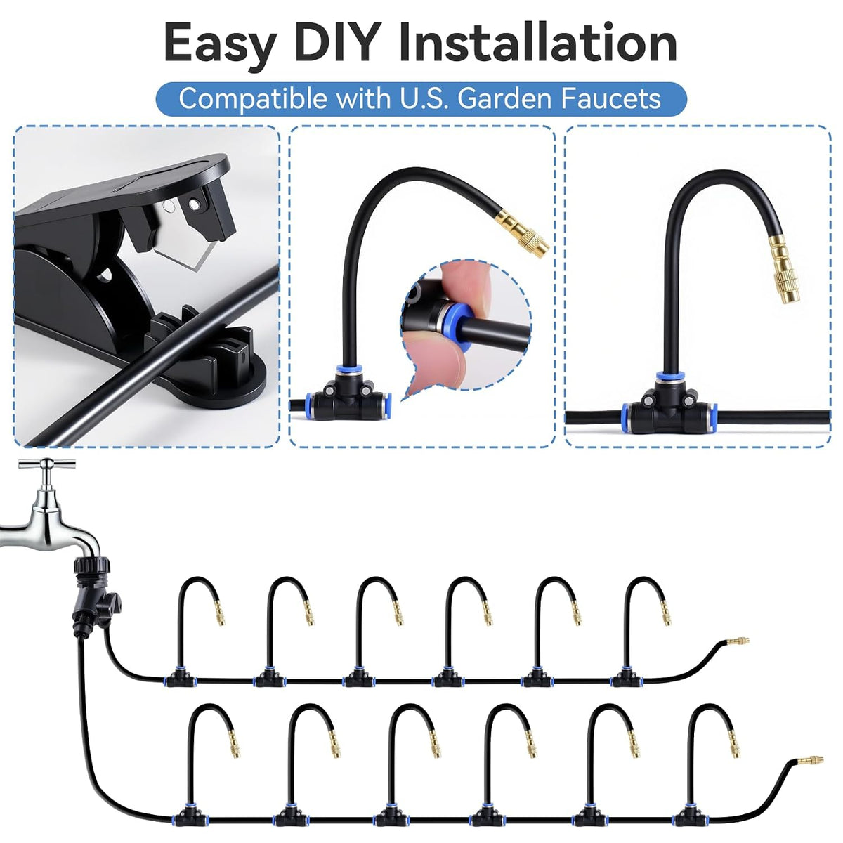 Drip Irrigation System 100FT 1/4" (17PCS Nozzles) for Garden, 83 PCS Leak-Proof Garden Watering System, 360° Adjustable Automatic Plant Water Kit for Raised Beds, Greenhouse, Lawn, Patio, Yard