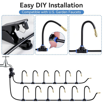 Drip Irrigation System 100FT 1/4" (17PCS Nozzles) for Garden, 83 PCS Leak-Proof Garden Watering System, 360° Adjustable Automatic Plant Water Kit for Raised Beds, Greenhouse, Lawn, Patio, Yard