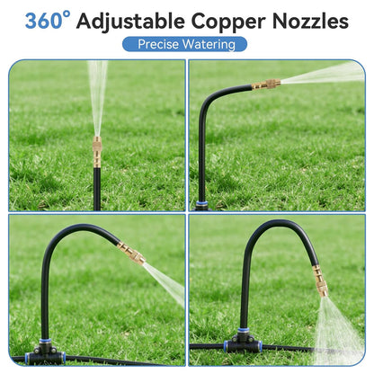 Drip Irrigation System 100FT 1/4" (17PCS Nozzles) for Garden, 83 PCS Leak-Proof Garden Watering System, 360° Adjustable Automatic Plant Water Kit for Raised Beds, Greenhouse, Lawn, Patio, Yard