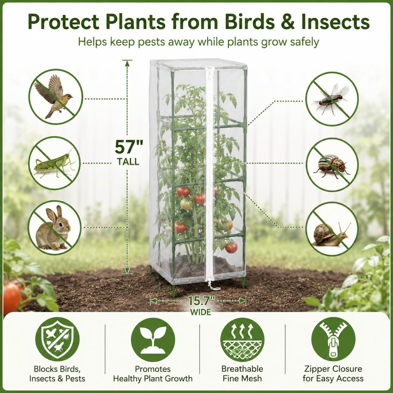 Garden Tomato Plant Cover Netting, Fits 40–50" Square Tomato Cages