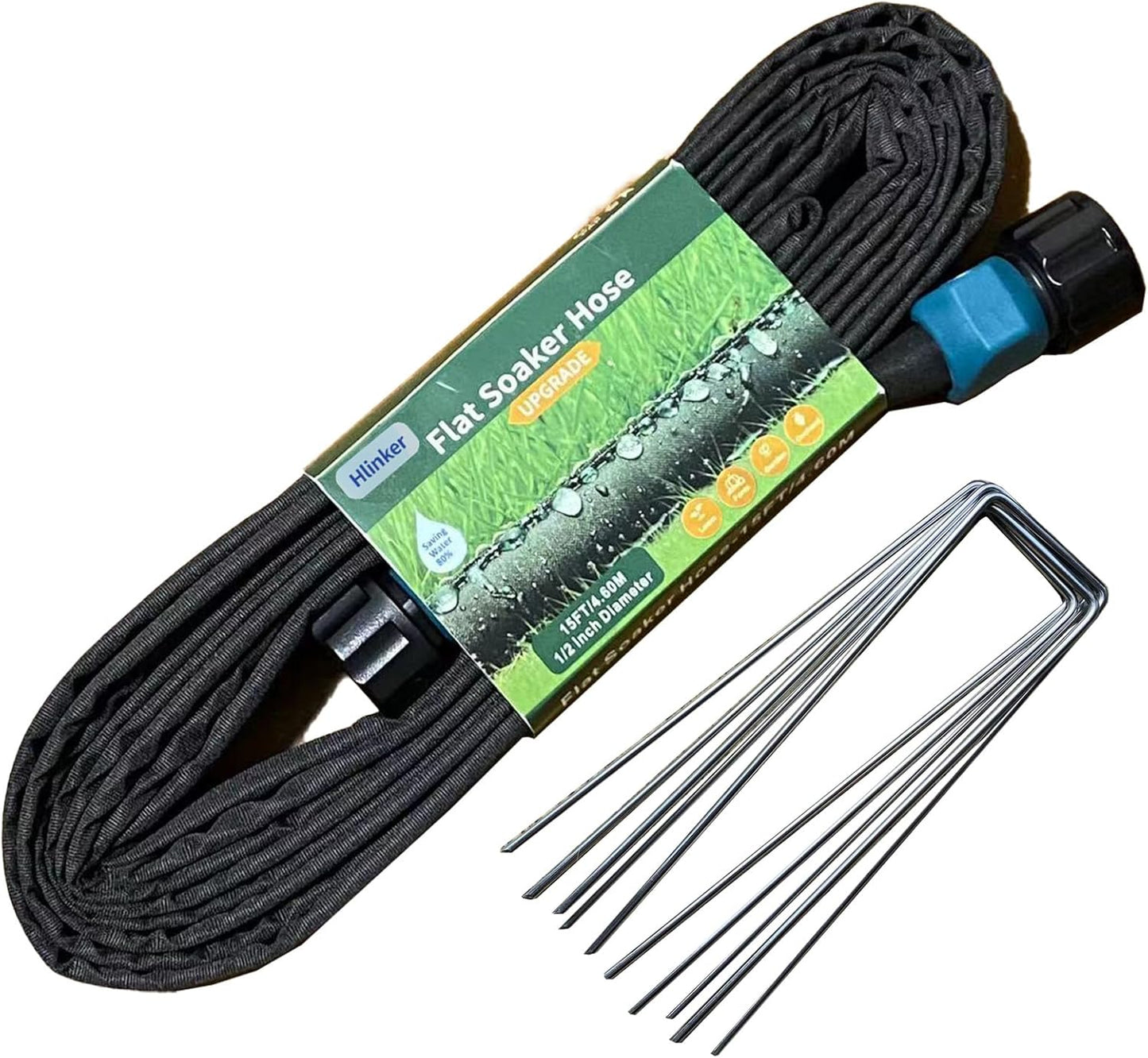 2026 Flat Soaker Hose 25 ft with Stake for Garden, Linkable Drip Hose Diy Automates Garden Irrigation System Saving 82% Water, Dual-layer Leak-free Design Water Hose with Holes