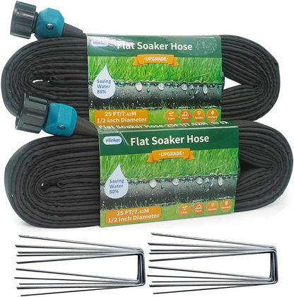 2026 Flat Soaker Hose 25 ft with Stake for Garden, Linkable Drip Hose Diy Automates Garden Irrigation System Saving 82% Water, Dual-layer Leak-free Design Water Hose with Holes