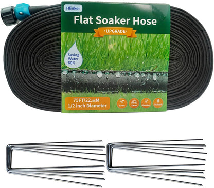 2026 Flat Soaker Hose 25 ft with Stake for Garden, Linkable Drip Hose Diy Automates Garden Irrigation System Saving 82% Water, Dual-layer Leak-free Design Water Hose with Holes