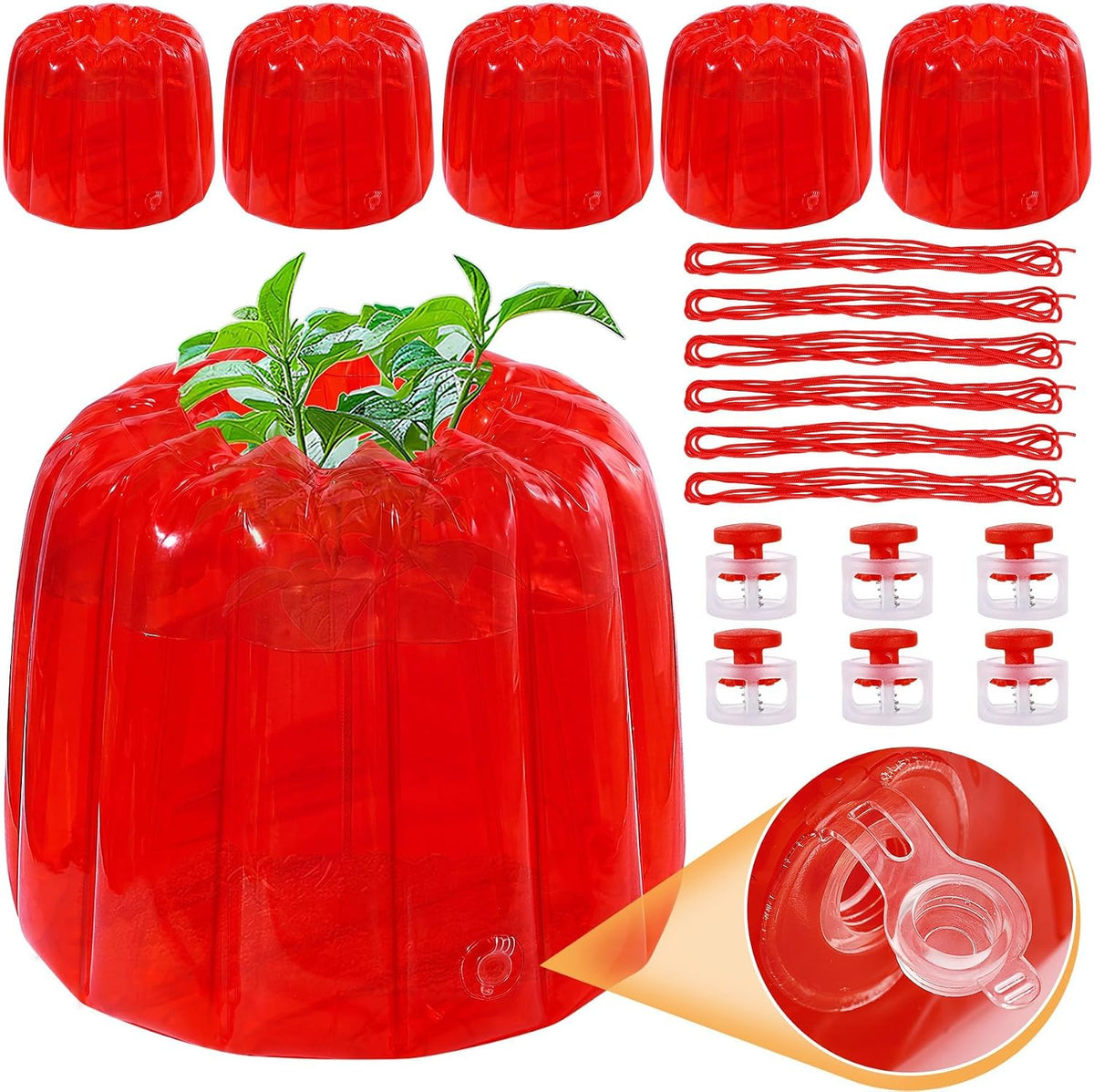 6Pcs 7Mil Red Wall of Water Plant Covers, Durable, Freeze Protection